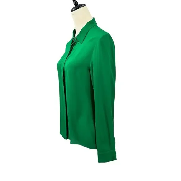 Alice + Olivia NWT Solid Kelly Green Long Sleeve Button Up Classy Blouse $265 - Picture 2 of 10